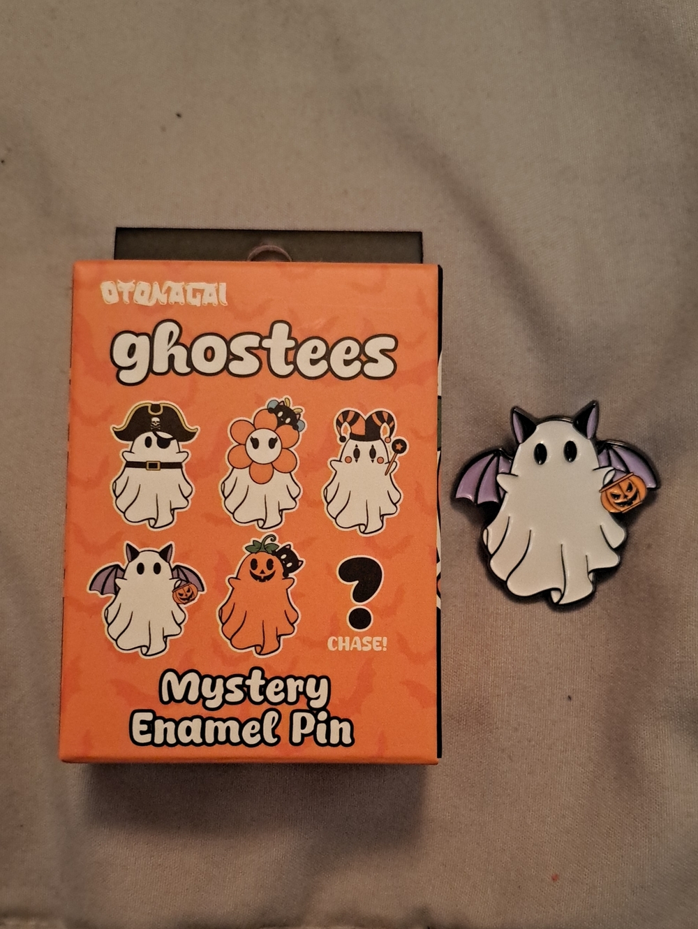 Ghostees Enamel Brooch - White Ghost with Purple Bat Wings